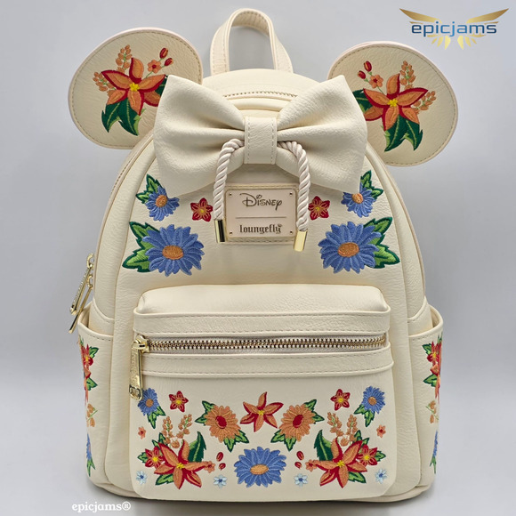 Loungefly Disney Minnie Mouse Embroider Cosplay Floral White Mini Backpack Bag - Picture 1 of 8